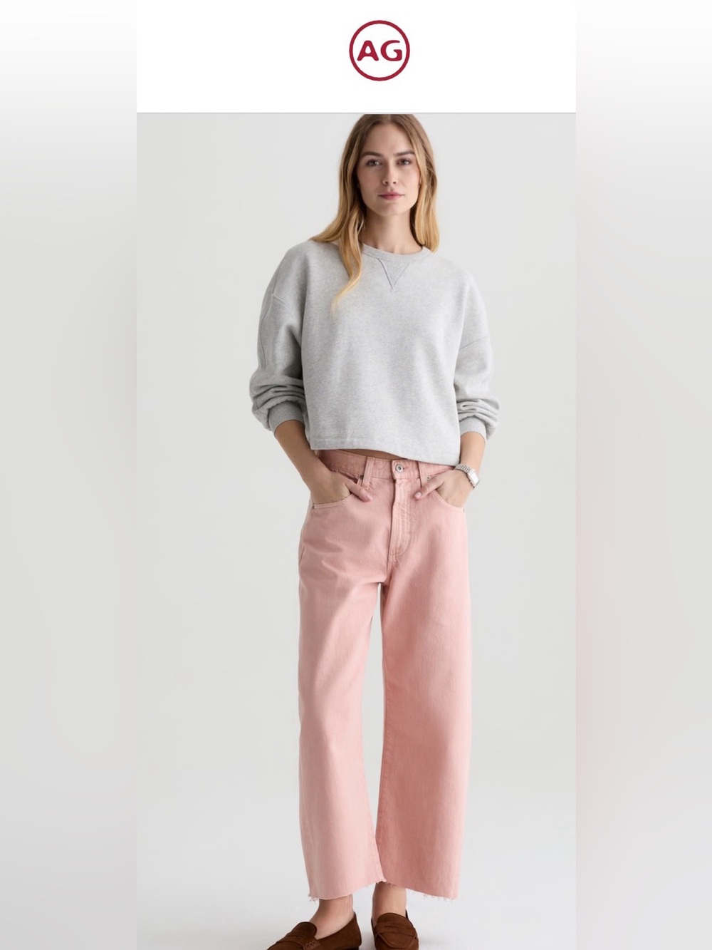 AG Hattie Crop Barrel Jeans Pink Sulfur Sparkling Rose 24 NEW